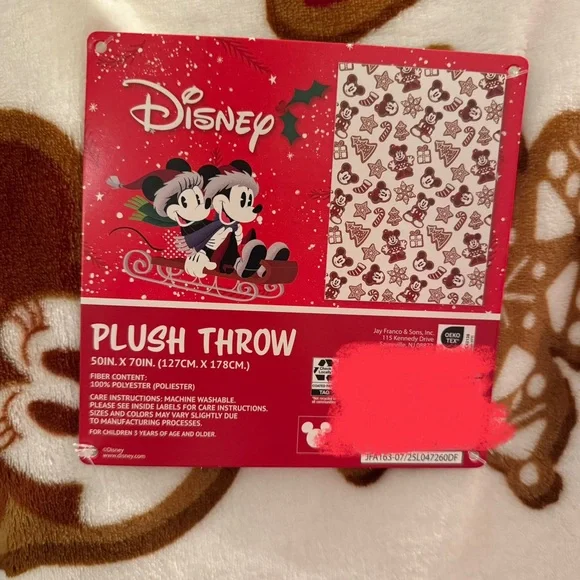 Disney Red and Brown Plush Blanket gingerbread design - Picture 2 of 3